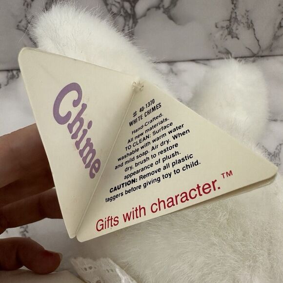 Dakin Baby Things Chime Vintage 1991 White Rabbit Bunny Plush Toy Ruffle Collar - Picture 8 of 8